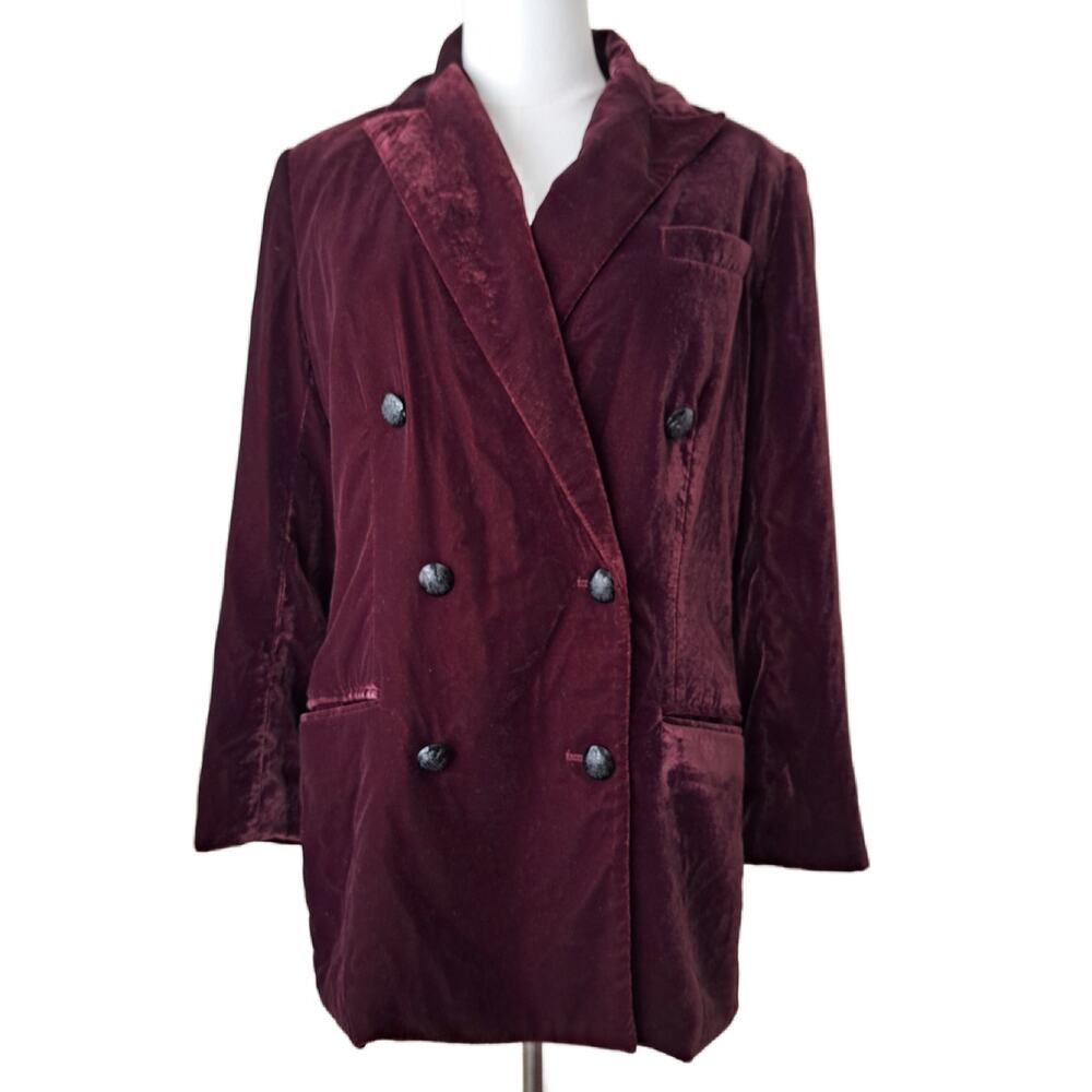 LAUREN RALPH LAUREN Double Breasted Velvet Blazer Jacket Size 6 Burgundy Chianti